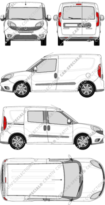 Fiat Doblò Cargo, Cargo, 1 Seitenfenster, Kastenwagen, L1H1, Heck verglast, rechts teilverglast, Rear Wing Doors, 1 Sliding Door (2015)
