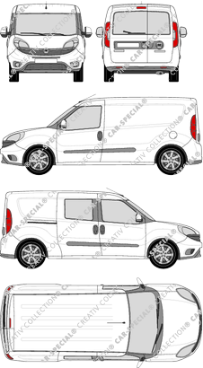 Fiat Doblò Cargo Maxi, Cargo Maxi, 1 Seitenfenster, Kastenwagen, L2H1, Heck verglast, rechts teilverglast, Rear Wing Doors, 1 Sliding Door (2015)