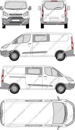 Ford Transit Custom, fourgon, L2, Heck verglast, double cabine, Rear Flap, 1 Sliding Door (2012)