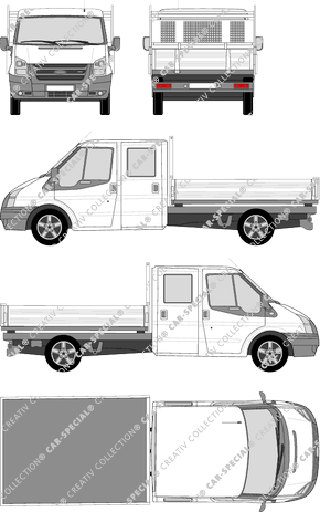 Ford Transit, catre, paso de rueda largo, cabina doble (2006)