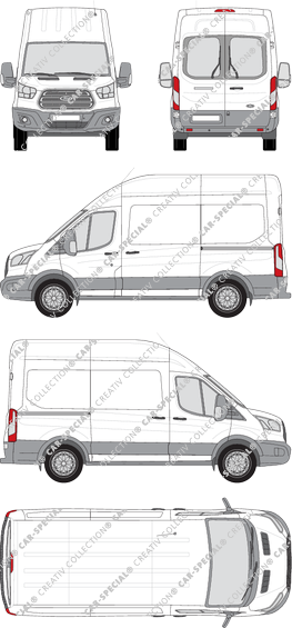 Ford Transit, van/transporter, L2H3, rear window, Rear Wing Doors, 2 Sliding Doors (2014)