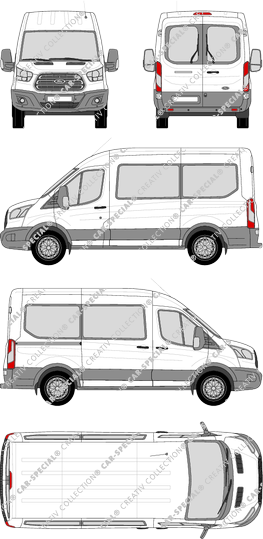 Ford Transit, minibus, L2H2, Rear Wing Doors, 1 Sliding Door (2014)