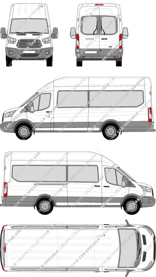 Ford Transit, minibus, L4H3, Rear Wing Doors, 1 Sliding Door (2014)