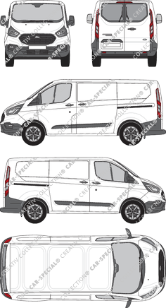 Ford Transit Custom, Kastenwagen, L1H1, Heck verglast, Rear Wing Doors, 2 Sliding Doors (2018)