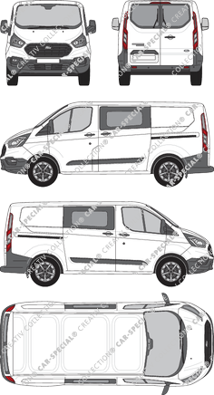 Ford Transit Custom, Kastenwagen, L1H1, Heck verglast, Doppelkabine, Rear Wing Doors, 2 Sliding Doors (2018)