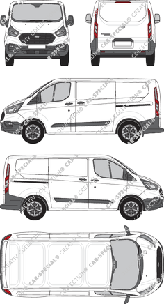 Ford Transit Custom, Kastenwagen, L1H1, Rear Flap, 2 Sliding Doors (2018)