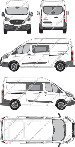 Ford Transit Custom, Kastenwagen, L2H2, Heck verglast, Doppelkabine, Rear Wing Doors, 2 Sliding Doors (2018)