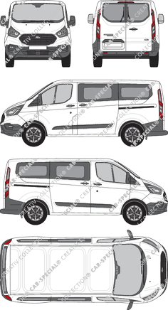 Ford Transit Custom, Kleinbus, L1H1, Rear Wing Doors, 2 Sliding Doors (2018)