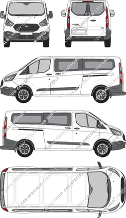 Ford Transit Custom, Kleinbus, L2H1, Rear Wing Doors, 2 Sliding Doors (2018)