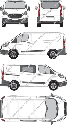 Ford Transit Custom, Kastenwagen, L1H1, Heck verglast, rechts teilverglast, Rear Flap, 1 Sliding Door (2018)