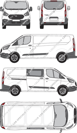 Ford Transit Custom, Kastenwagen, L2H1, Heck verglast, rechts teilverglast, Rear Flap, 1 Sliding Door (2018)