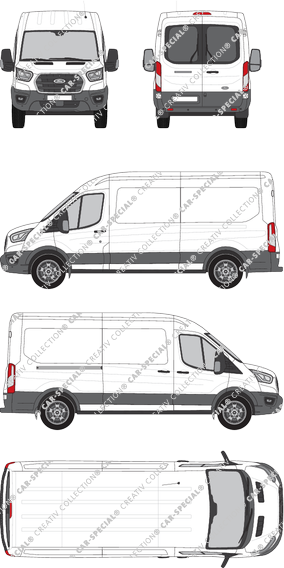 Ford Transit, van/transporter, L3H2, rear window, Rear Wing Doors, 1 Sliding Door (2019)