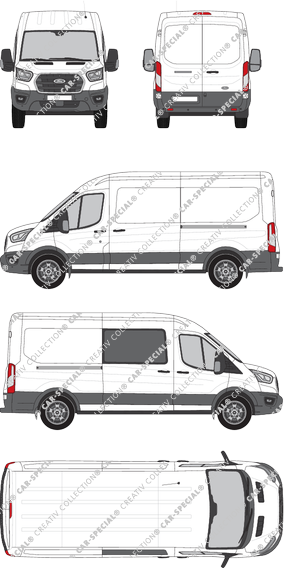 Ford Transit, van/transporter, L3H2, rechts teilverglast, Rear Wing Doors, 2 Sliding Doors (2019)