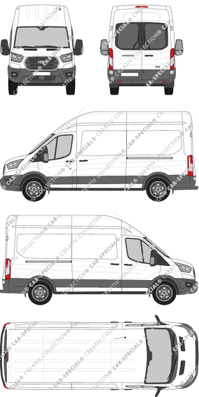 Ford Transit, van/transporter, L3H3, rear window, Rear Wing Doors, 2 Sliding Doors (2019)