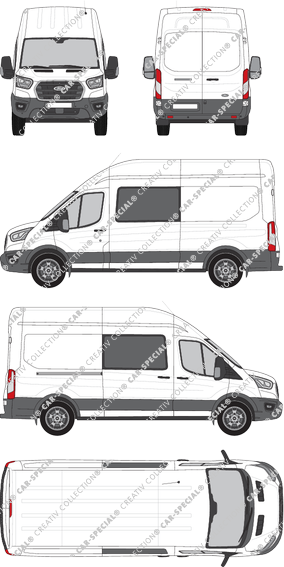 Ford Transit, Kastenwagen, L3H3, Doppelkabine, Rear Wing Doors, 1 Sliding Door (2019)
