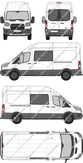 Ford Transit Trail, furgón, L3H3, ventana de parte trasera, cabina doble, Rear Wing Doors, 2 Sliding Doors (2020)