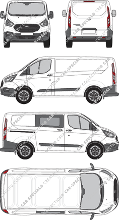 Ford Transit Custom, Kastenwagen, L1H1, rechts teilverglast, Rear Flap, 1 Sliding Door (2018)