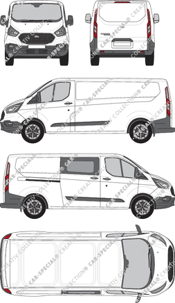 Ford Transit Custom, Kastenwagen, L2H1, rechts teilverglast, Rear Flap, 1 Sliding Door (2018)
