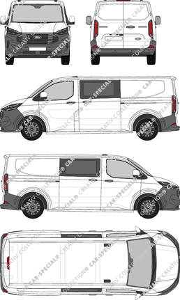 Ford Transit Custom, Kastenwagen, L2H1, Doppelkabine, Rear Wing Doors, 2 Sliding Doors (2023)