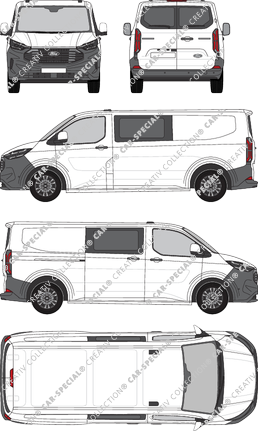 Ford Transit Custom, Kastenwagen, L2H1, Heck verglast, Doppelkabine, Rear Wing Doors, 1 Sliding Door (2023)