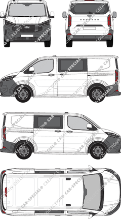 Ford Transit Custom, Kastenwagen, L1H1, Heck verglast, Doppelkabine, Rear Flap, 2 Sliding Doors (2023)