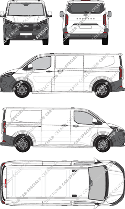 Ford Transit Custom, van/transporter, L2H1, rear window, Rear Flap, 2 Sliding Doors (2023)