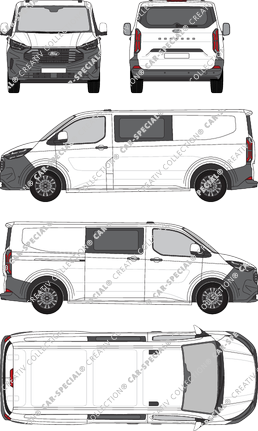 Ford Transit Custom, Kastenwagen, L2H1, Heck verglast, Doppelkabine, Rear Flap, 1 Sliding Door (2023)