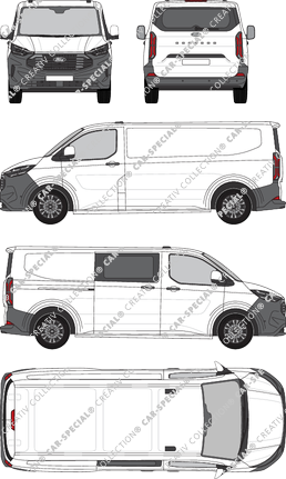 Ford Transit Custom, fourgon, L2H1, teilverglast rechts, Rear Flap, 1 Sliding Door (2023)