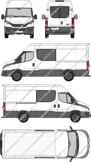 Iveco Daily, Kastenwagen, Dachhöhe 2, Radstand 3520L, Heck verglast, Doppelkabine, Rear Wing Doors, 1 Sliding Door (2021)