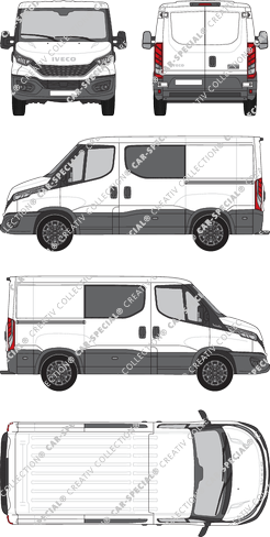 Iveco Daily, Kastenwagen, Dachhöhe 1, Radstand 3000, Doppelkabine, Rear Wing Doors, 2 Sliding Doors (2021)