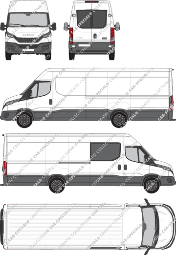 Iveco Daily, Kastenwagen, Dachhöhe 2, Radstand 4100L, Heck verglast, rechts teilverglast, Rear Wing Doors, 1 Sliding Door (2021)