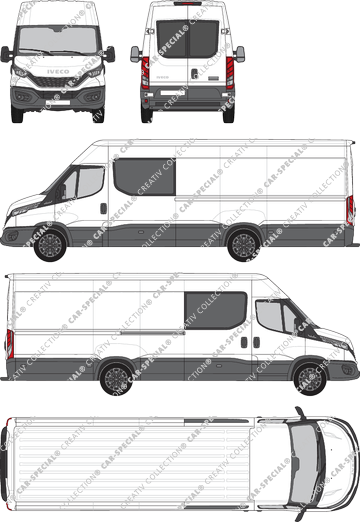 Iveco Daily, Kastenwagen, Dachhöhe 2, Radstand 4100L, Heck verglast, Doppelkabine, Rear Wing Doors, 1 Sliding Door (2021)