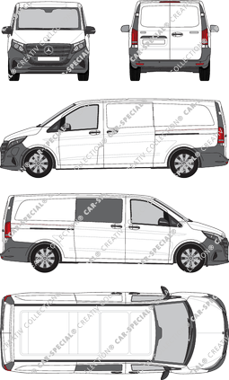 Mercedes-Benz eVito, Kastenwagen, extralang, teilverglast rechts, Rear Wing Doors, 2 Sliding Doors (2024)
