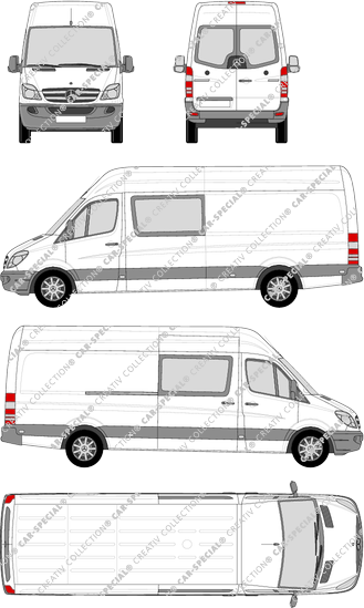 Mercedes-Benz Sprinter, Kastenwagen, Hochdach, Lang, Heck verglast, Doppelkabine, Rear Wing Doors, 1 Sliding Door (2009)