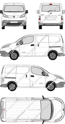 Nissan e-NV200, furgone, vitre arrière, Rear Flap, 2 Sliding Doors (2014)