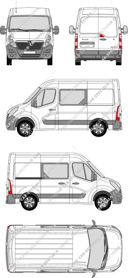 Opel Movano, FWD, Kastenwagen, L1H2, Doppelkabine, Rear Wing Doors, 1 Sliding Door (2010)