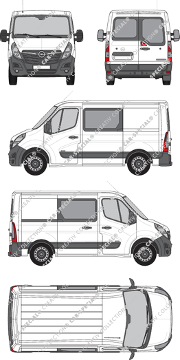 Opel Movano Cargo, FWD, Kastenwagen, L1H1, Heck verglast, Doppelkabine, Rear Wing Doors, 1 Sliding Door (2019)