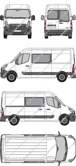 Opel Movano Cargo, FWD, Kastenwagen, L2H2, Heck verglast, Doppelkabine, Rear Wing Doors, 1 Sliding Door (2019)