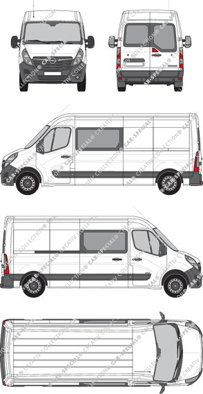 Opel Movano Cargo, FWD, Kastenwagen, L3H2, Heck verglast, Doppelkabine, Rear Wing Doors, 1 Sliding Door (2019)