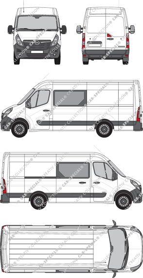 Opel Movano Cargo, RWD, Kastenwagen, L3H2, Doppelkabine, Rear Wing Doors, 1 Sliding Door (2019)