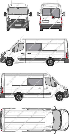 Opel Movano Cargo, RWD, Kastenwagen, L3H2, Heck verglast, Doppelkabine, Rear Wing Doors, 2 Sliding Doors (2019)