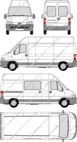 Peugeot Boxer 330 LH/350 LH, 330 LH/350 LH, furgón, paso de rueda largo, Heck verglast, rechts teilverglast, 1 Sliding Door (2002)
