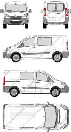 Peugeot Expert, fourgon, L1H1, Heck verglast, double cabine, Rear Wing Doors, 1 Sliding Door (2012)