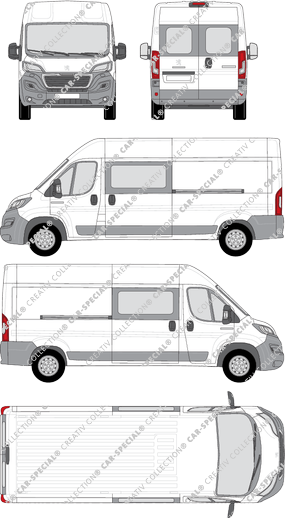 Peugeot Boxer, van/transporter, L3H2, rear window, double cab, Rear Wing Doors, 2 Sliding Doors (2014)