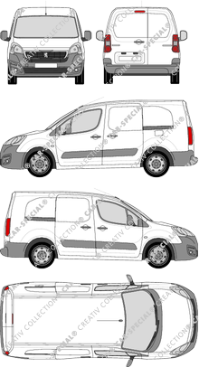 Peugeot Partner, Kastenwagen, L2, Rear Wing Doors, 2 Sliding Doors (2015)