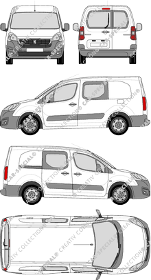 Peugeot Partner, Kastenwagen, L2, Heck verglast, Doppelkabine, Rear Wing Doors, 1 Sliding Door (2015)