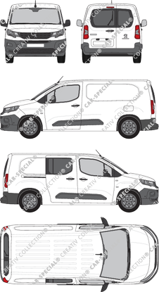 Peugeot Partner, Kastenwagen, L2, Heck verglast, rechts teilverglast, Rear Wing Doors, 1 Sliding Door (2018)