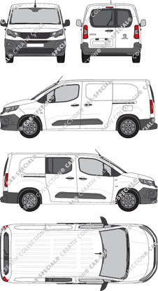 Peugeot Partner, Kastenwagen, L2, Heck verglast, rechts teilverglast, Rear Wing Doors, 2 Sliding Doors (2018)