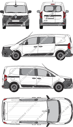 Renault Kangoo Rapid E-Tech, fourgon, L2, Heck verglast, double cabine, Rear Wing Doors, 2 Sliding Doors (2022)