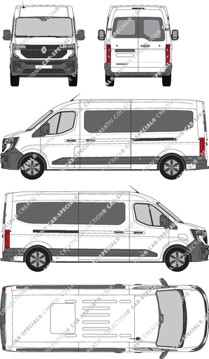 Renault Master E-Tech, minibus, Rear Wing Doors, 2 Sliding Doors (2024)